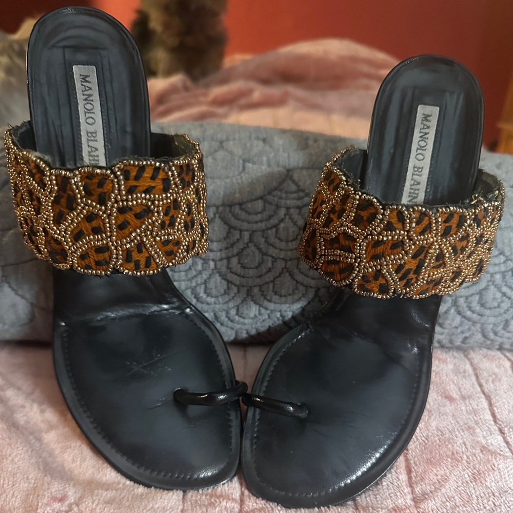 RARE Manolo Blahnik Beaded Leopard Heels 7B – Original Box, Dust Bag + Receipt